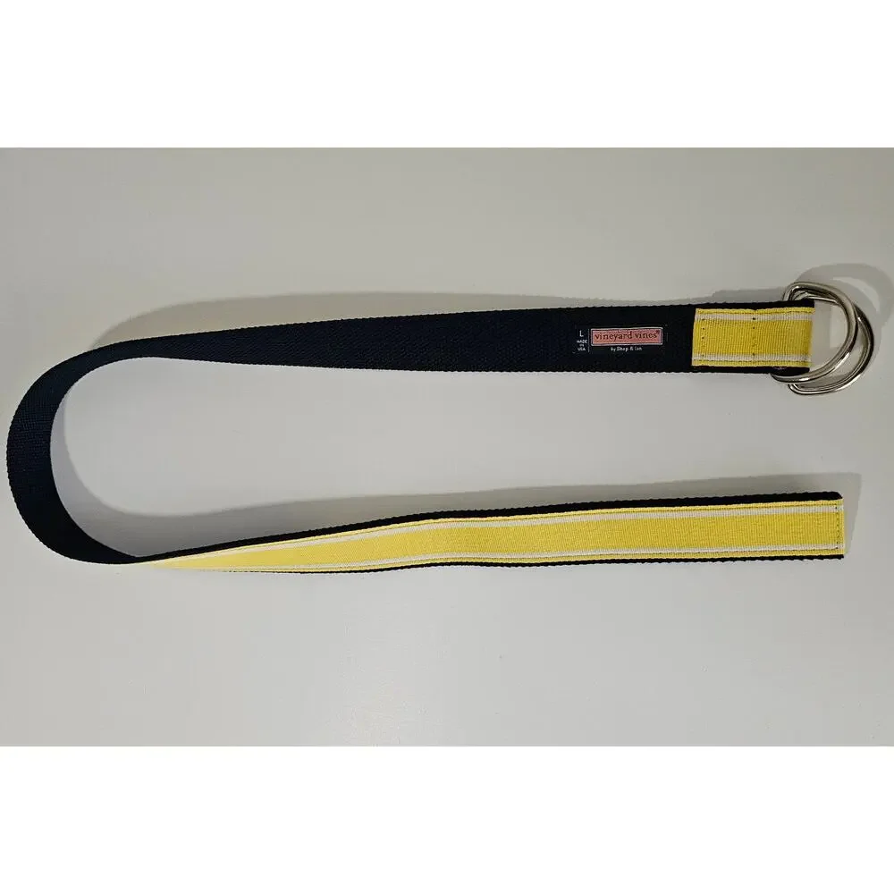 EUC Vineyard Vines Men's Preppy Yellow/White D-Ring Golf Whale Belt L
